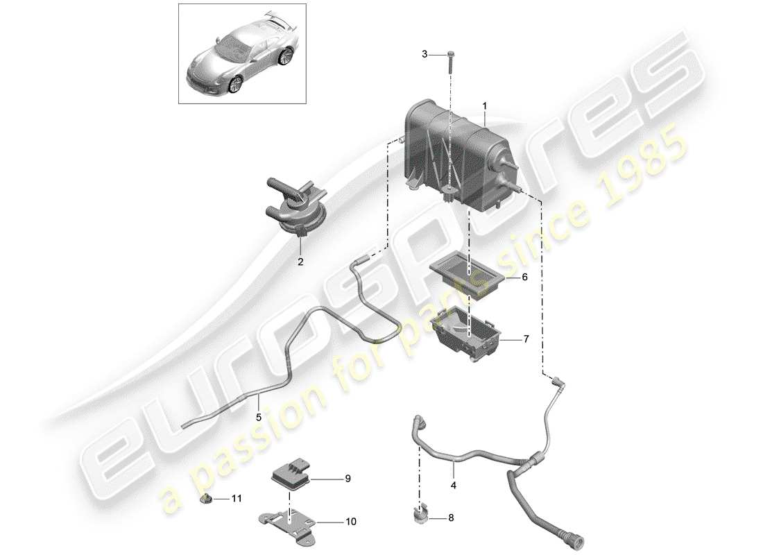 Porsche 991R/GT3/RS (2014) EVAPORATIVE EMISSION CANISTER Part Diagram