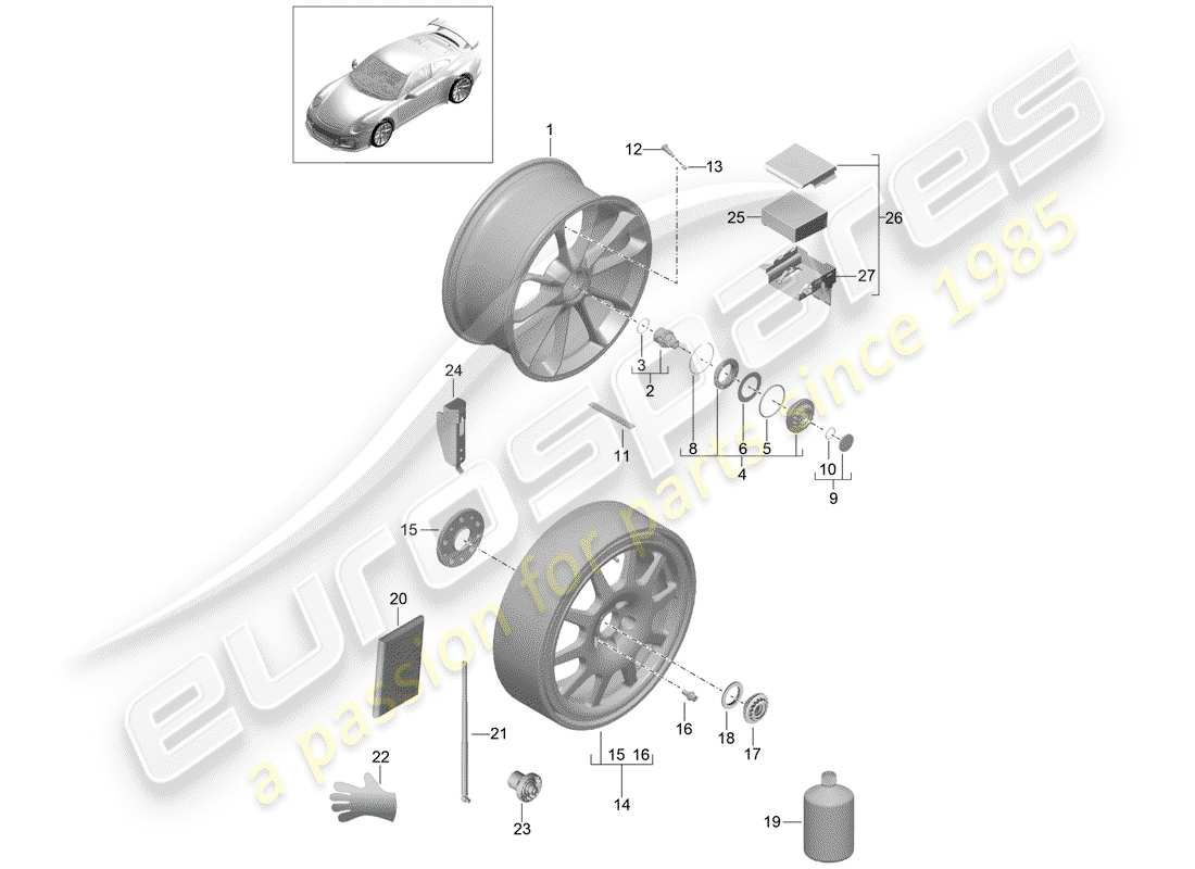 Porsche 991R/GT3/RS (2014) ALLOY WHEEL Part Diagram