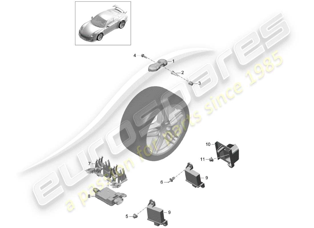 Porsche 991R/GT3/RS (2014) TIRE PRESSURE CONTROL SYSTEM Part Diagram