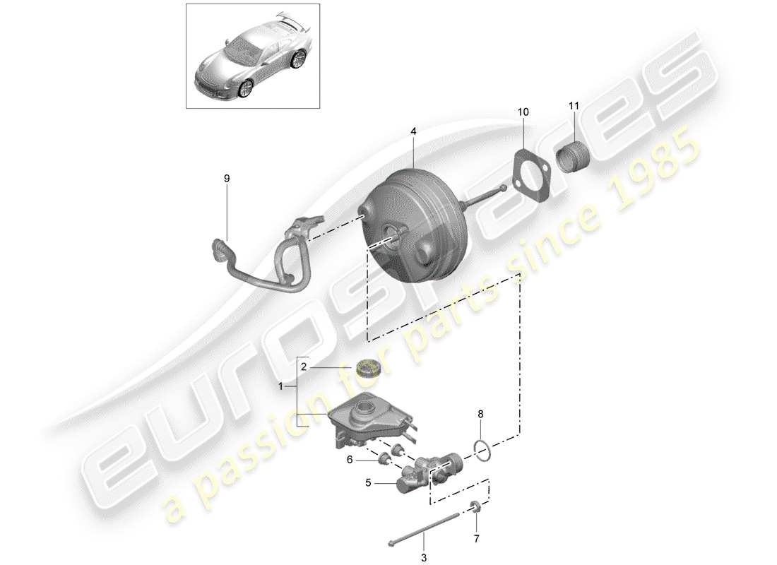 Porsche 991R/GT3/RS (2014) brake master cylinder Part Diagram