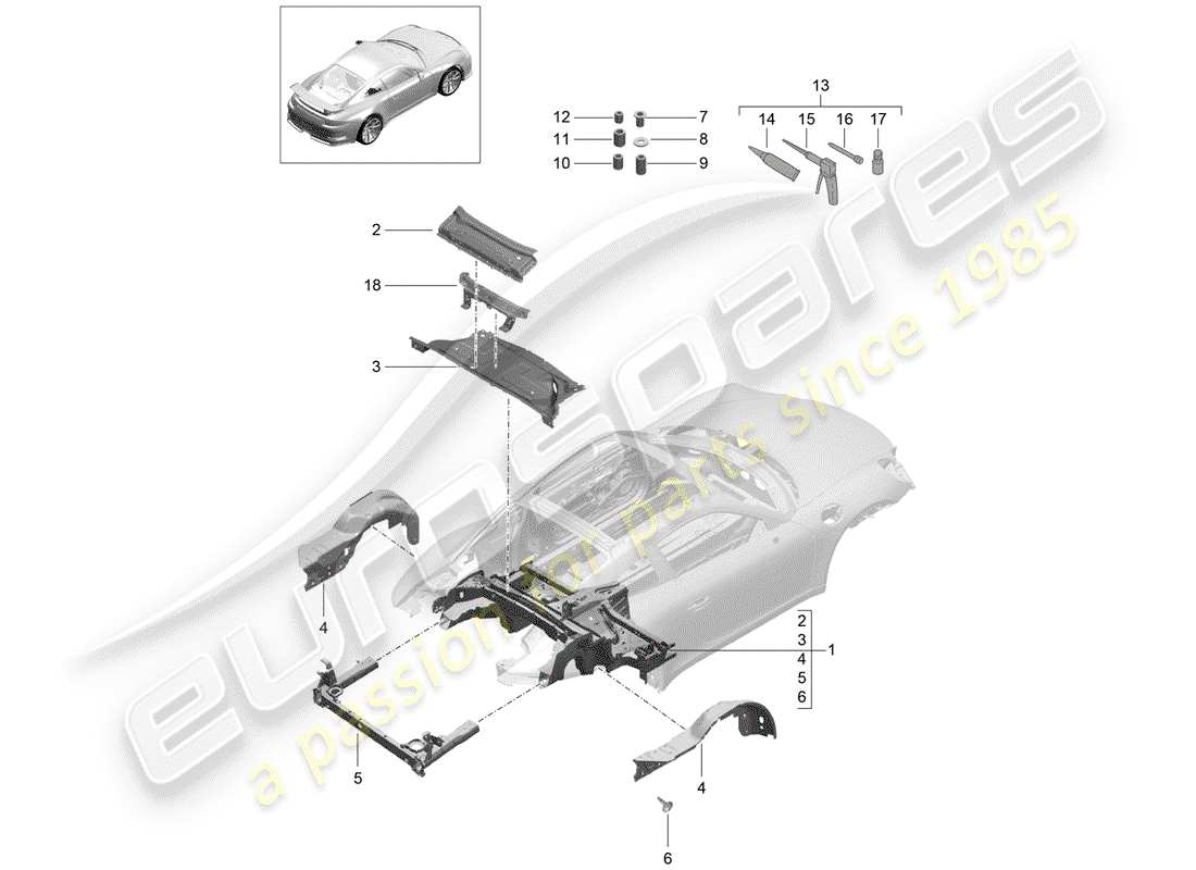 Porsche 991R/GT3/RS (2014) REAR END Part Diagram