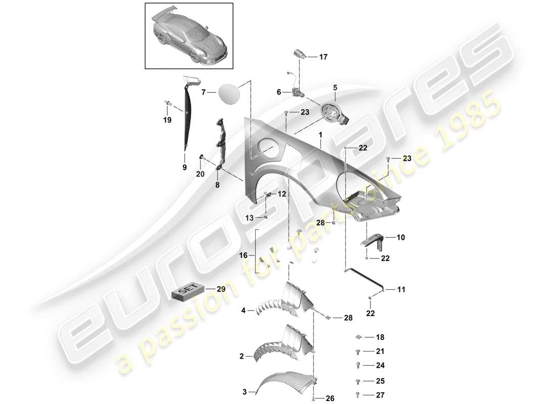 Porsche 991R/GT3/RS (2014) fasteners Part Diagram