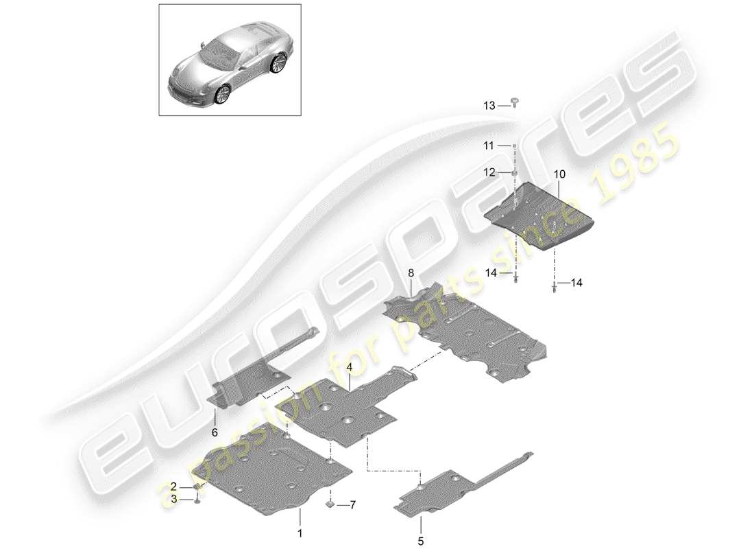 Porsche 991R/GT3/RS (2014) UNDERBODY LINING Part Diagram