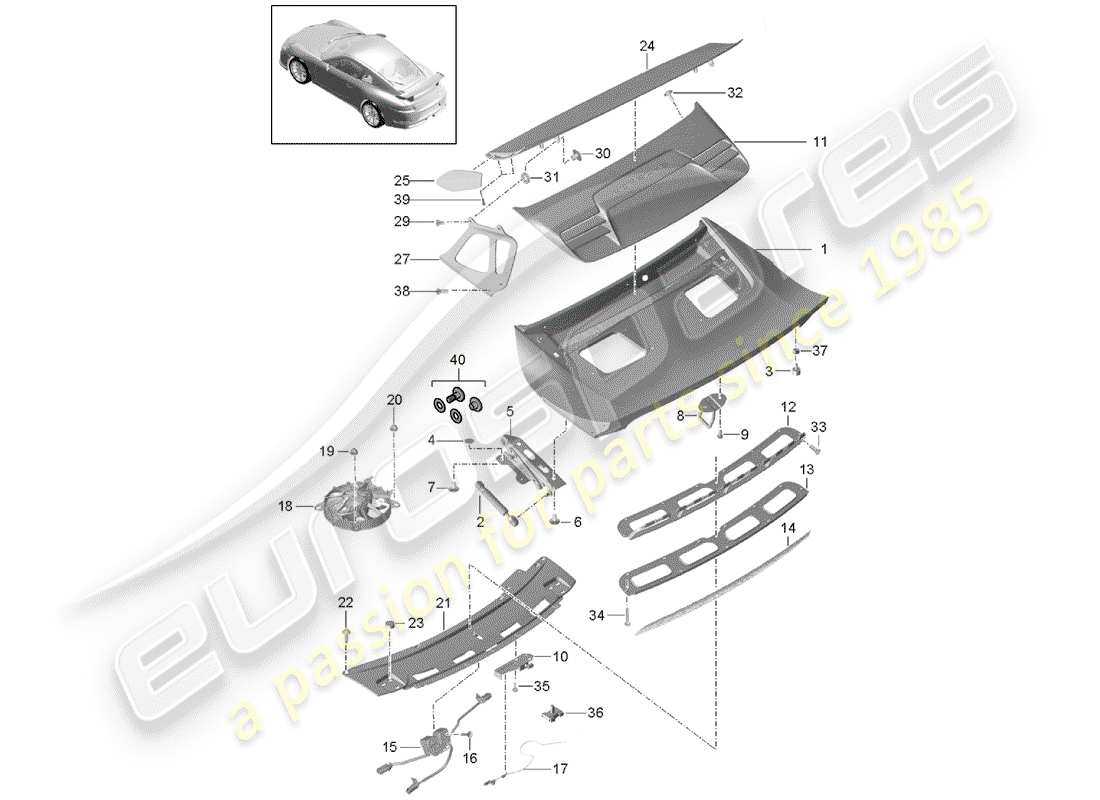 Porsche 991R/GT3/RS (2014) REAR SPOILER Part Diagram