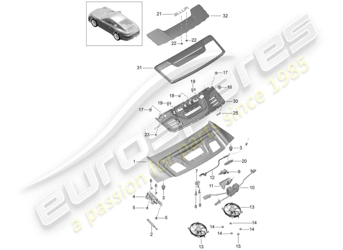 Porsche 991R/GT3/RS (2014) COVER Part Diagram