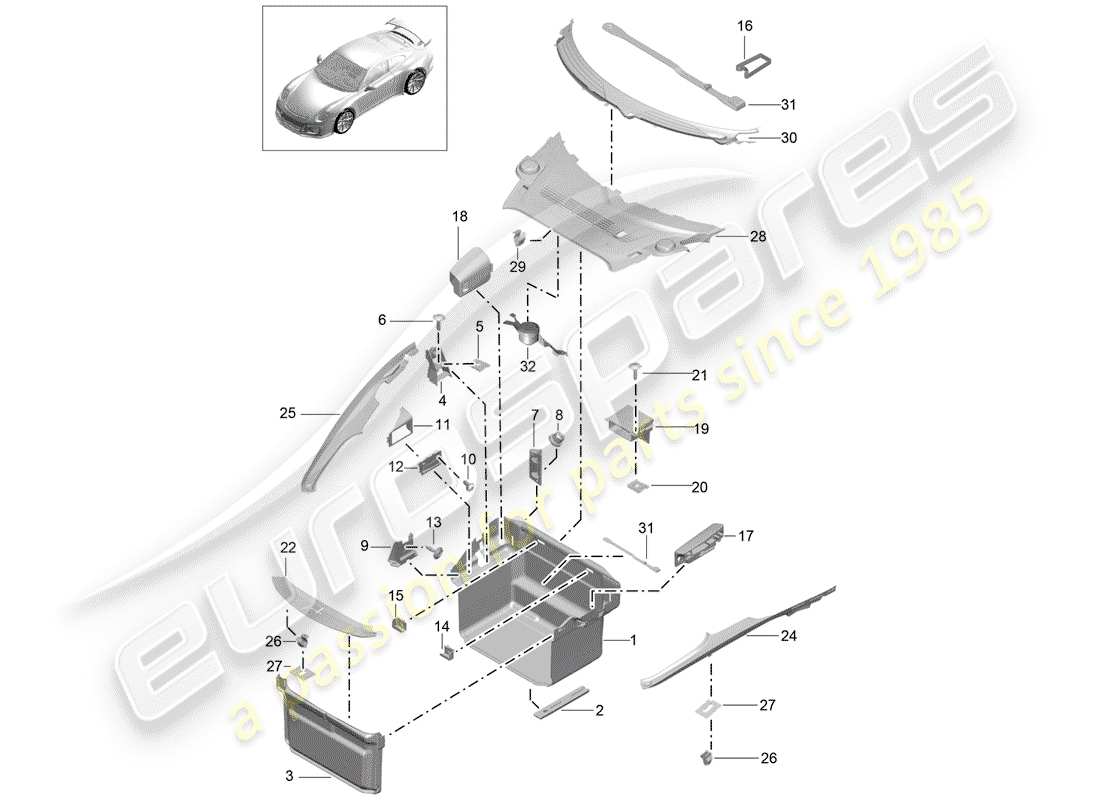 Porsche 991R/GT3/RS (2014) boot lining Part Diagram