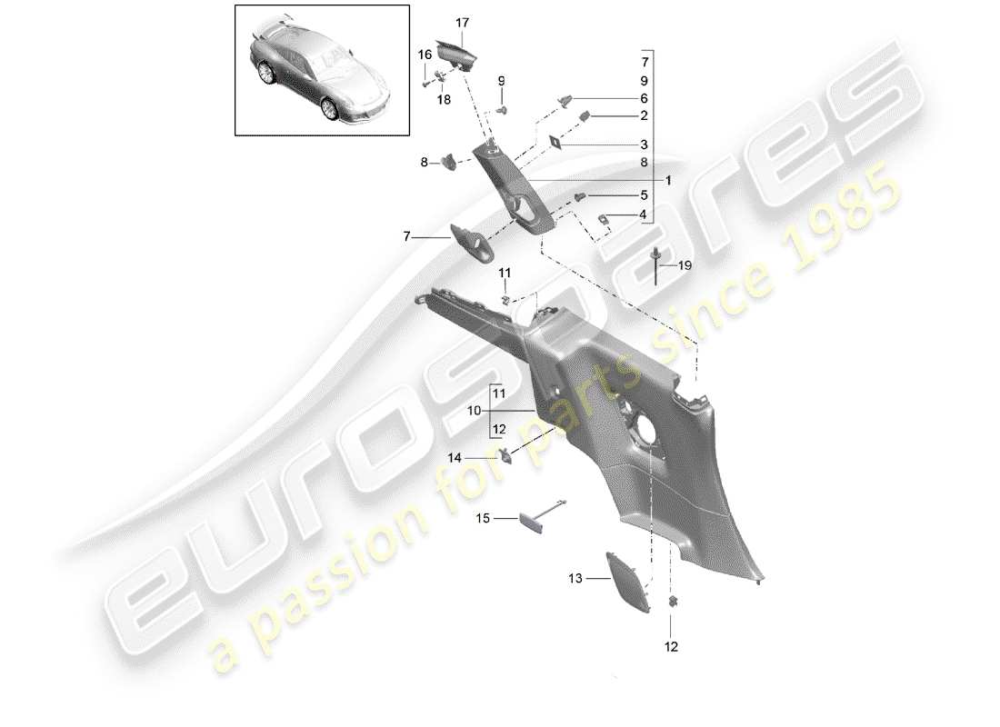 Porsche 991R/GT3/RS (2014) QUARTER TRIM PANEL Part Diagram