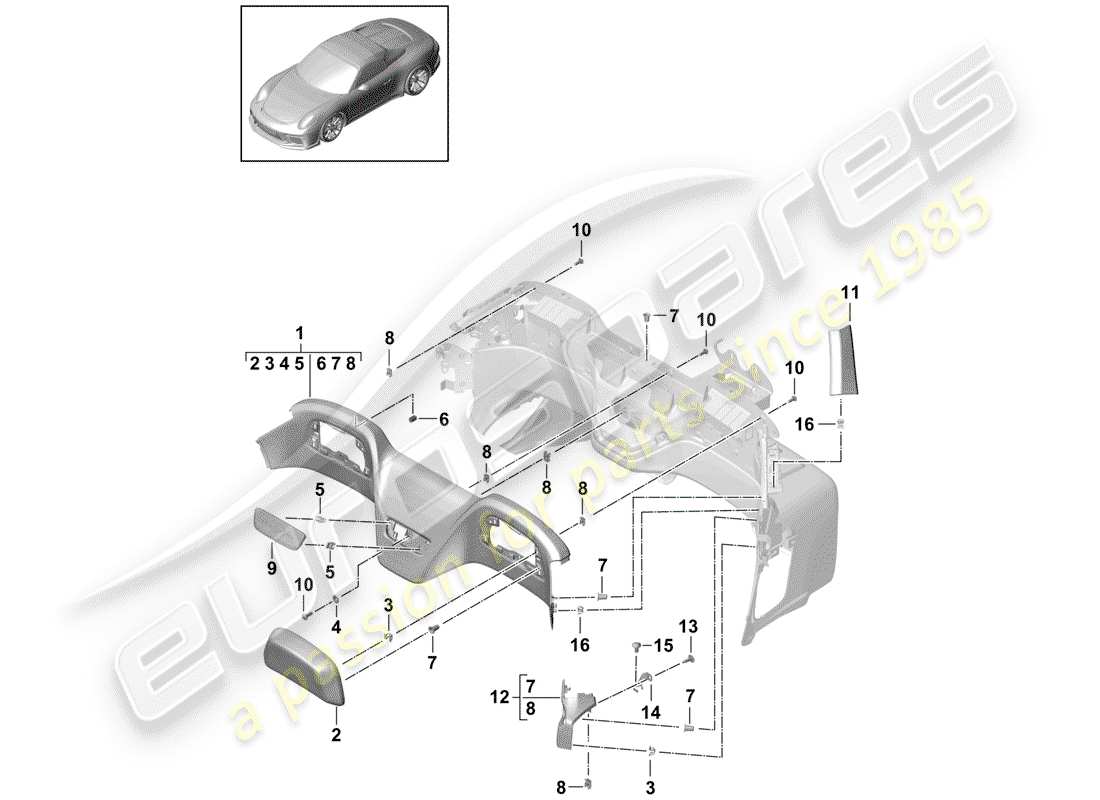 Porsche 991R/GT3/RS (2014) TRIM PANEL FOR CROSS MEMBER Part Diagram
