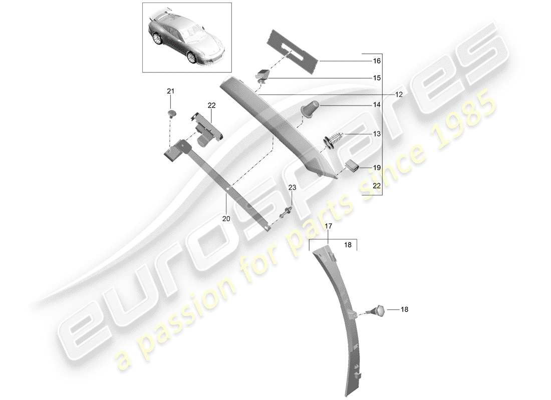 Porsche 991R/GT3/RS (2014) a-pillar Part Diagram