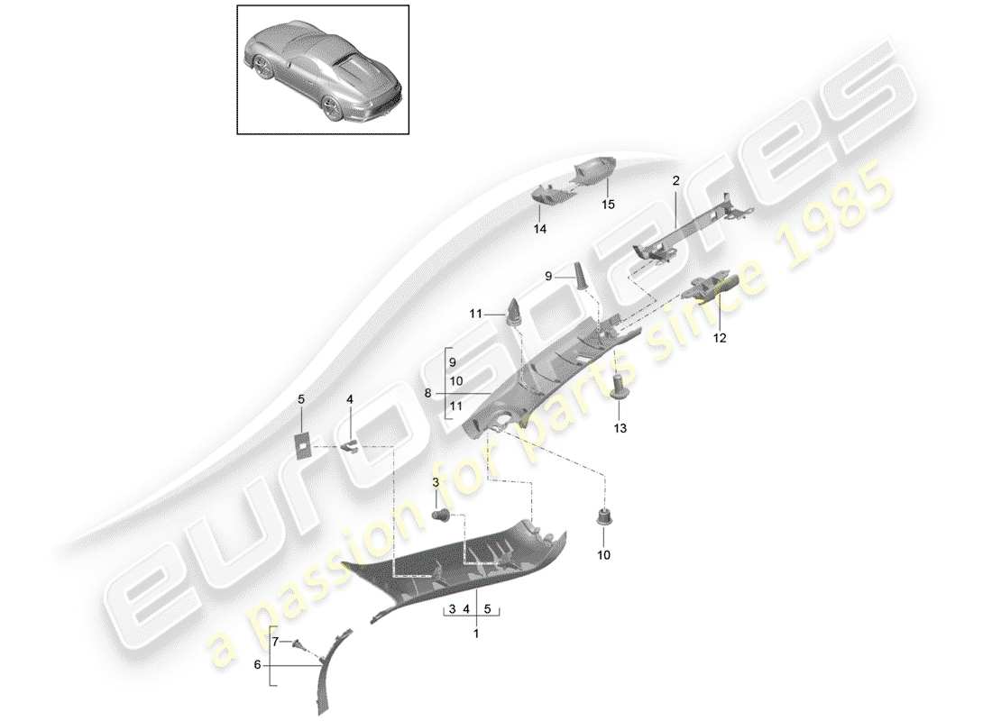 Porsche 991R/GT3/RS (2014) a-pillar Part Diagram