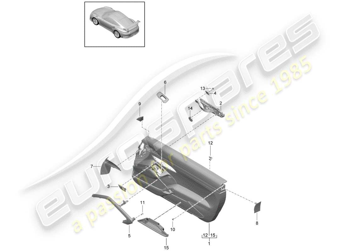 Porsche 991R/GT3/RS (2014) DOOR PANEL Part Diagram