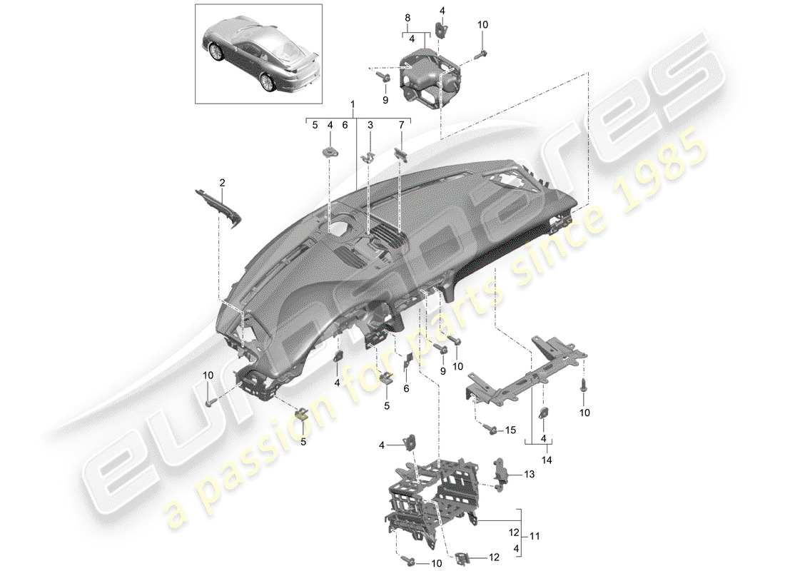 Porsche 991R/GT3/RS (2014) dash panel trim Part Diagram