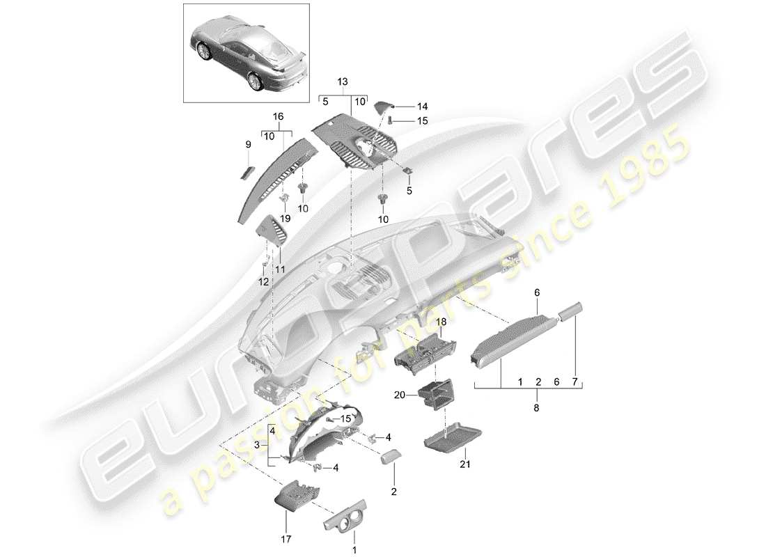 Porsche 991R/GT3/RS (2014) Accessories Part Diagram