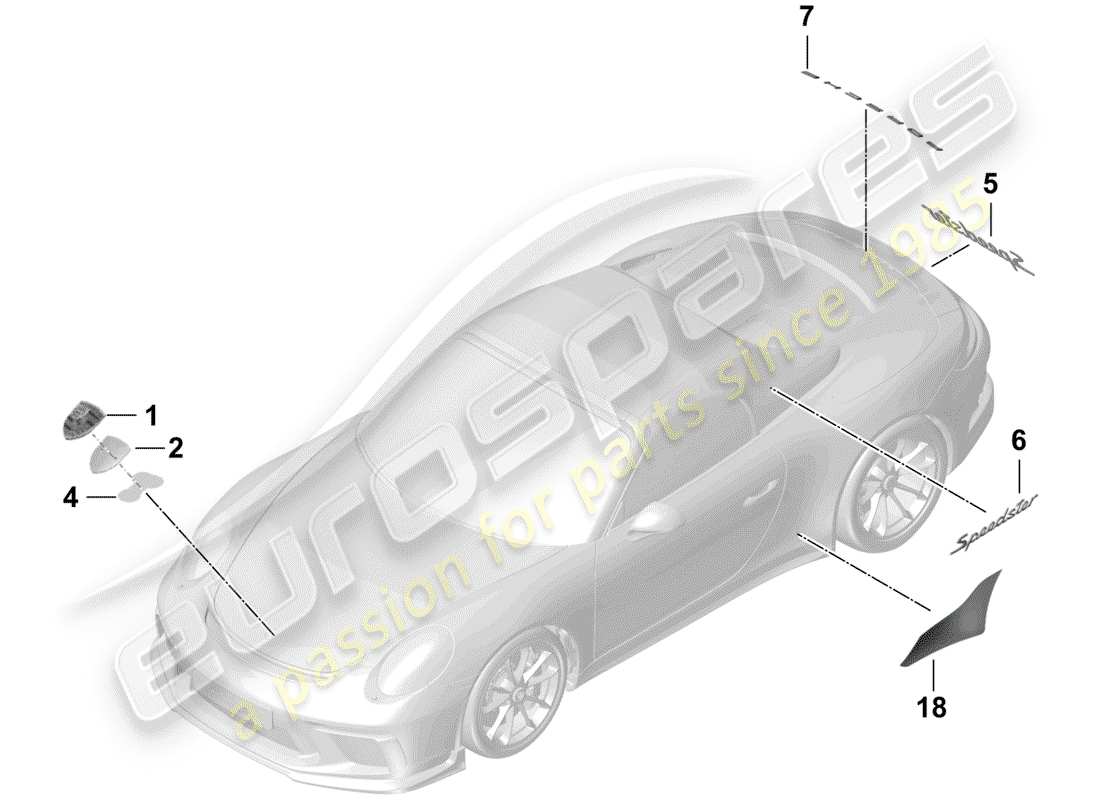 Porsche 991R/GT3/RS (2014) nameplates Part Diagram