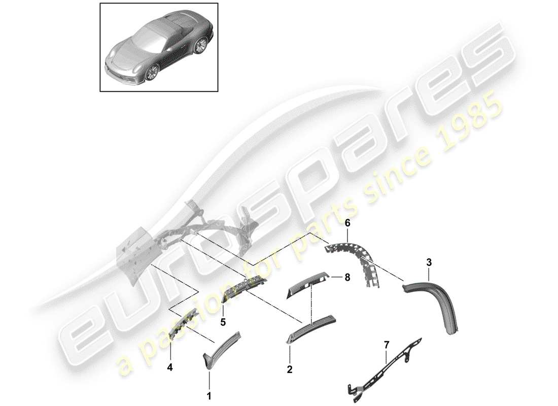 Porsche 991R/GT3/RS (2014) Convertible top Part Diagram