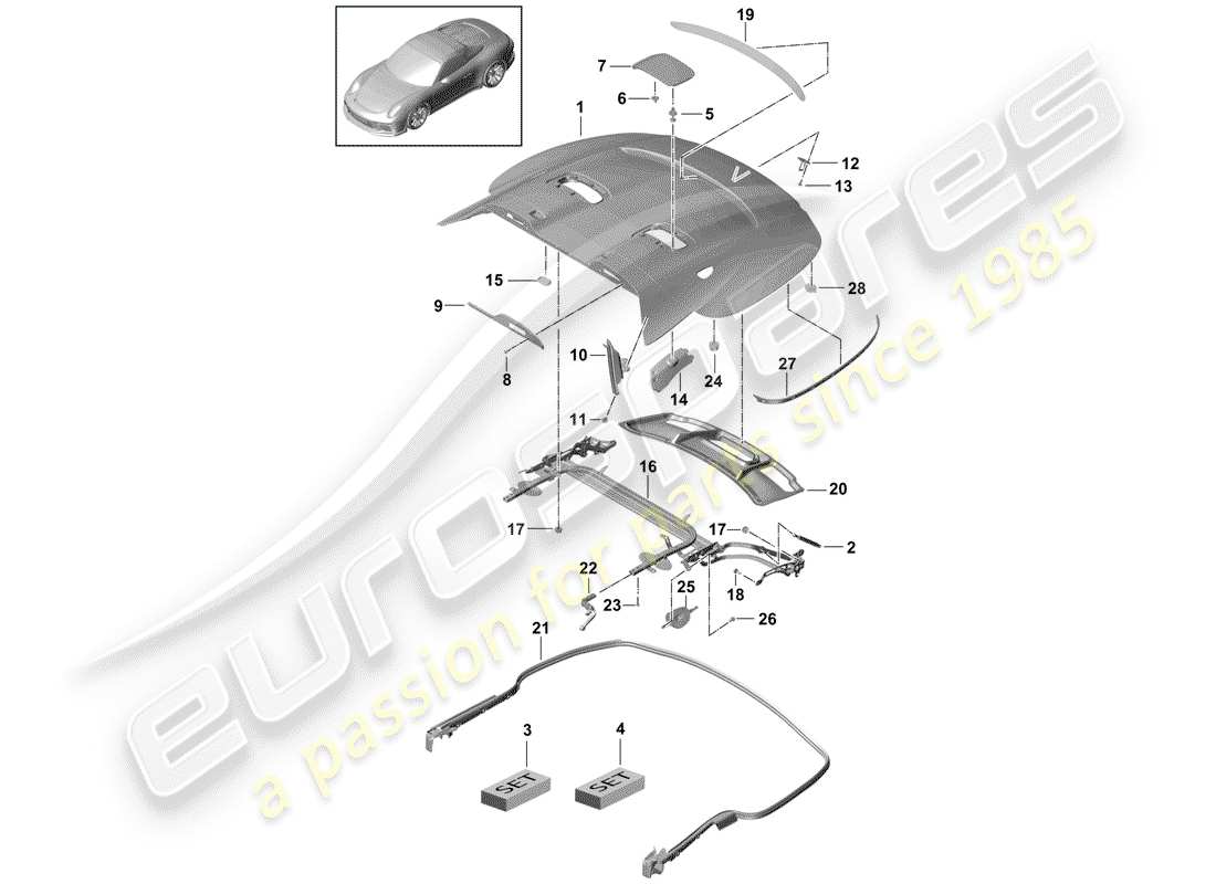 Porsche 991R/GT3/RS (2014) COVER FOR TOP STOWAGE BOX Part Diagram