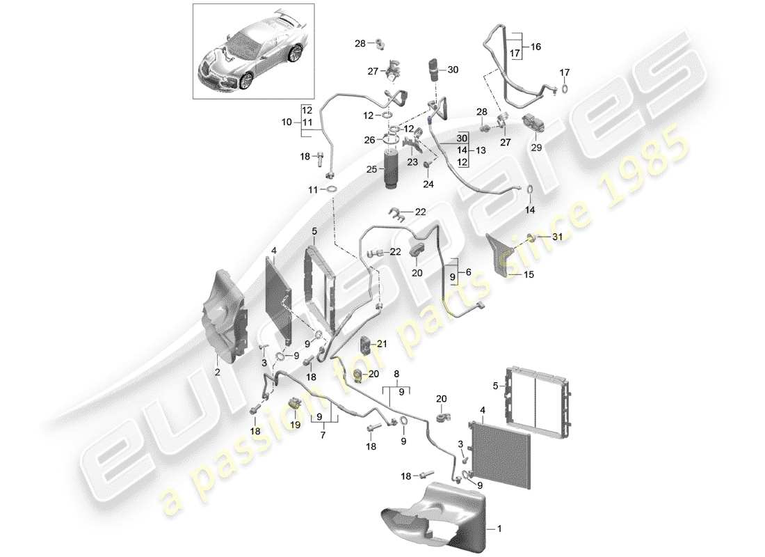 Porsche 991R/GT3/RS (2014) REFRIGERANT CIRCUIT Part Diagram