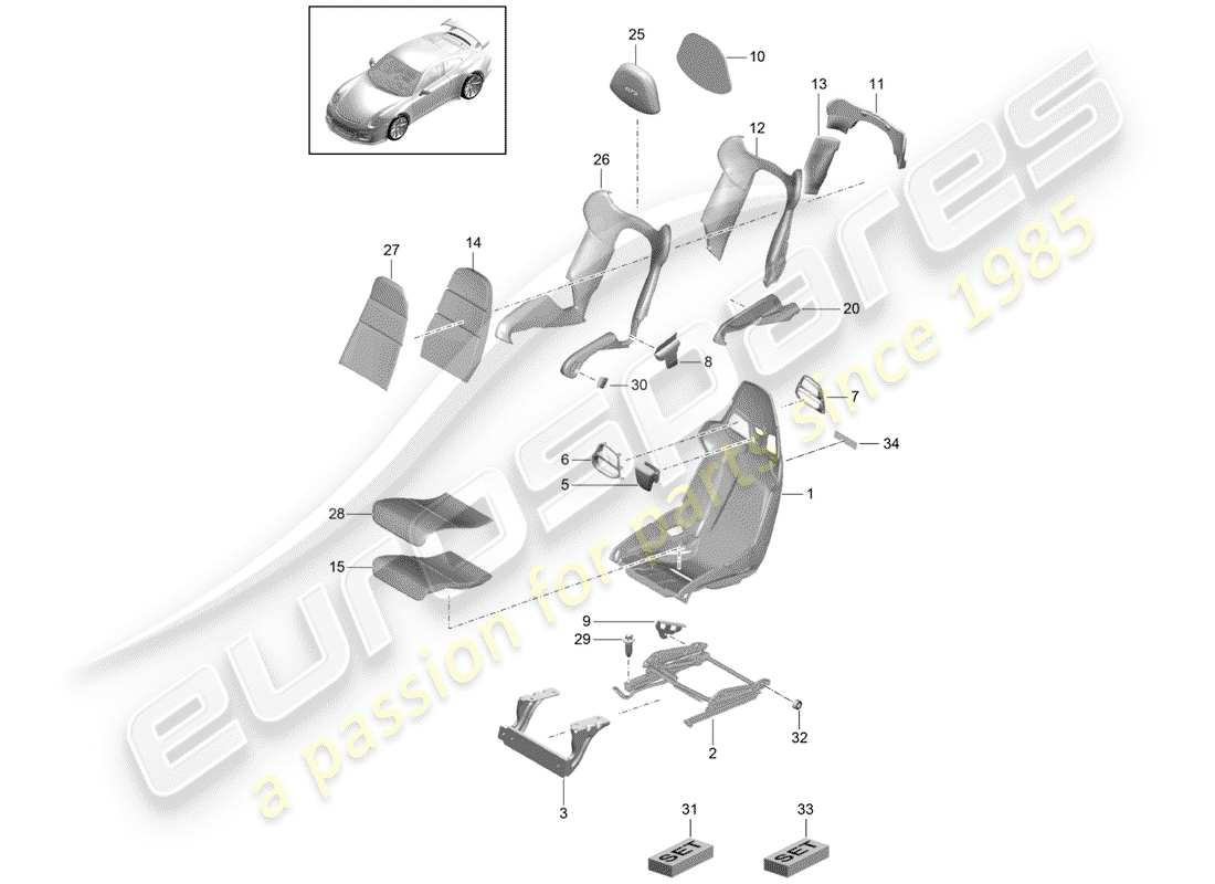 Porsche 991R/GT3/RS (2014) SEAT Part Diagram