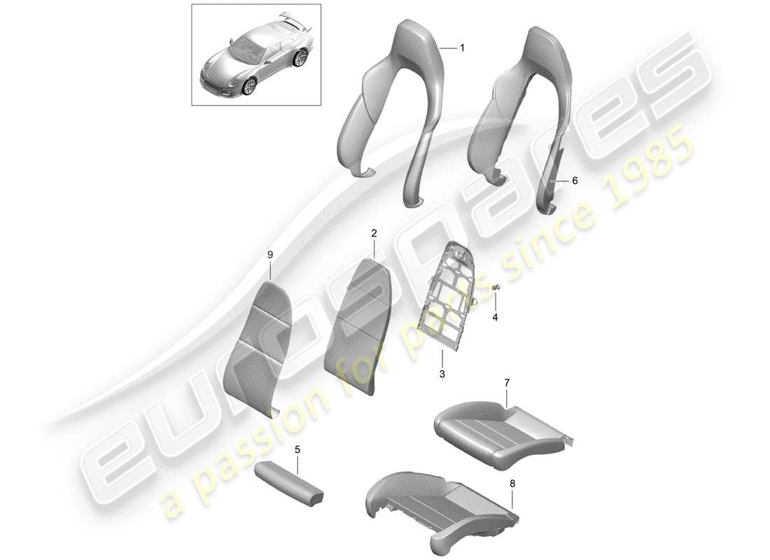 Porsche 991R/GT3/RS (2014) foam part Part Diagram