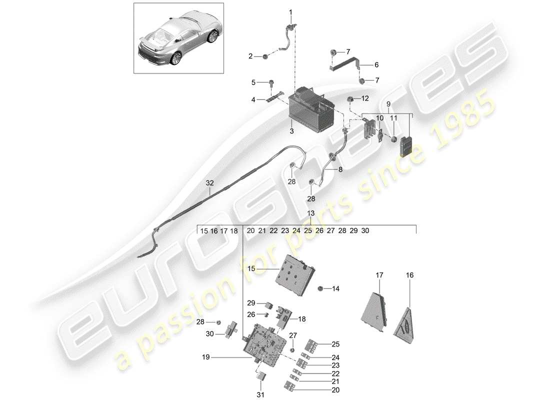 Porsche 991R/GT3/RS (2014) Battery Part Diagram