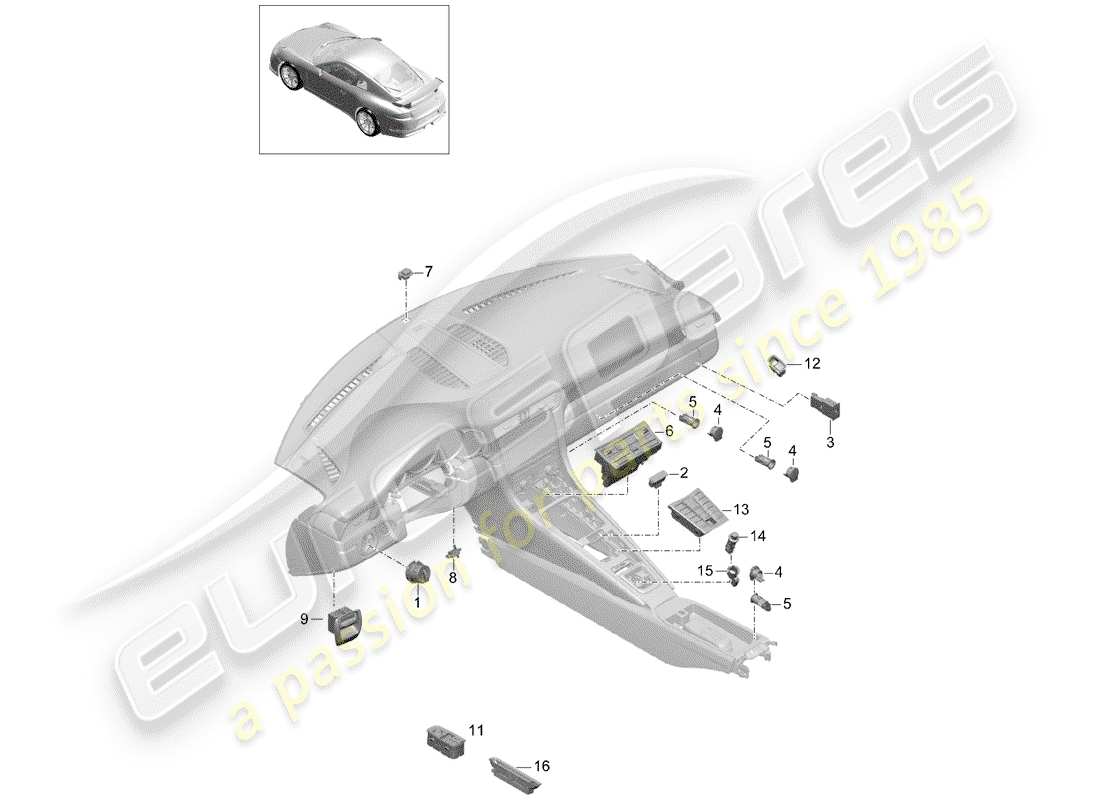 Porsche 991R/GT3/RS (2014) SWITCH Part Diagram