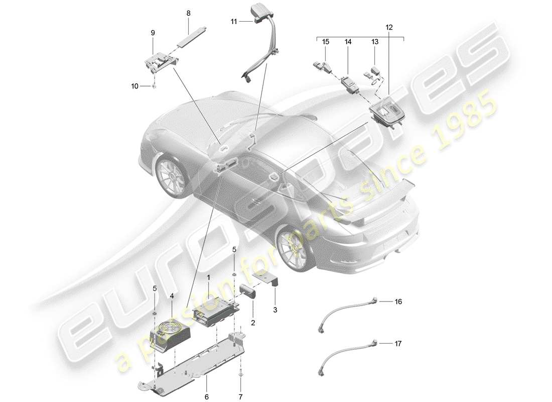 Porsche 991R/GT3/RS (2014) for vehicles with telephone Part Diagram