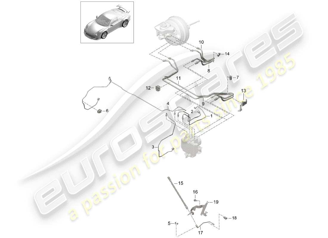 Porsche 991R/GT3/RS (2015) brake line Part Diagram