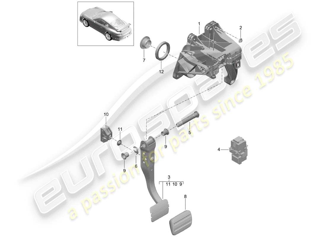 Porsche 991R/GT3/RS (2015) BRAKE AND ACC. PEDAL ASSEMBLY Part Diagram
