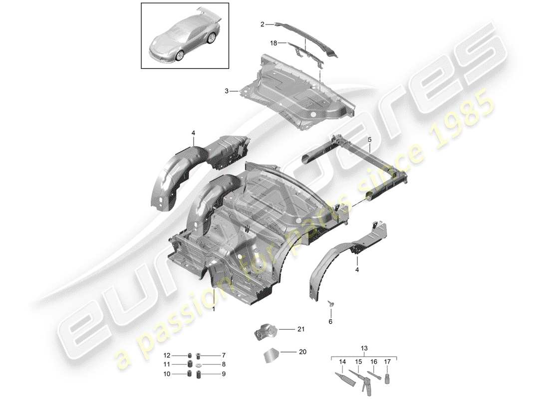 Porsche 991R/GT3/RS (2015) REAR END Part Diagram