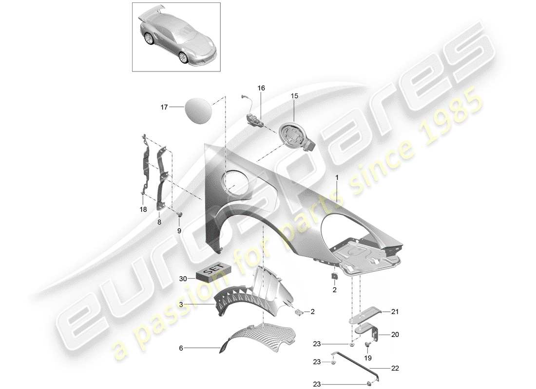 Porsche 991R/GT3/RS (2015) FENDER Part Diagram
