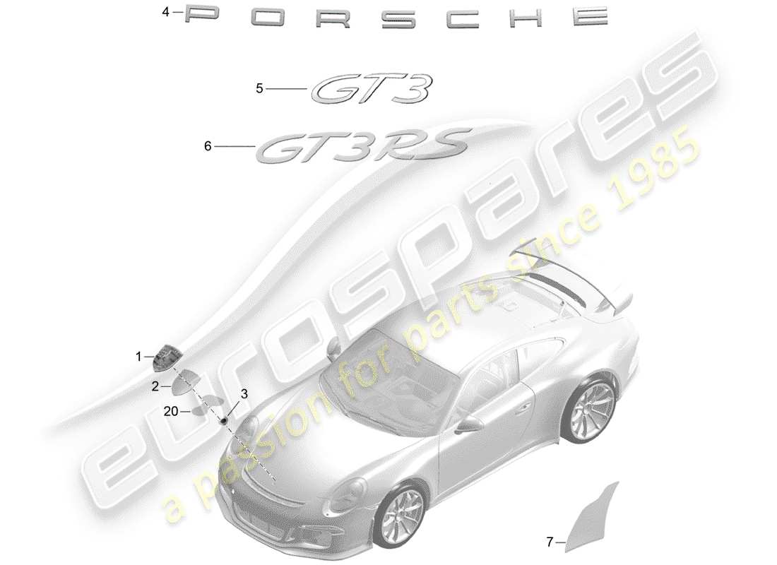 Porsche 991R/GT3/RS (2015) nameplates Part Diagram