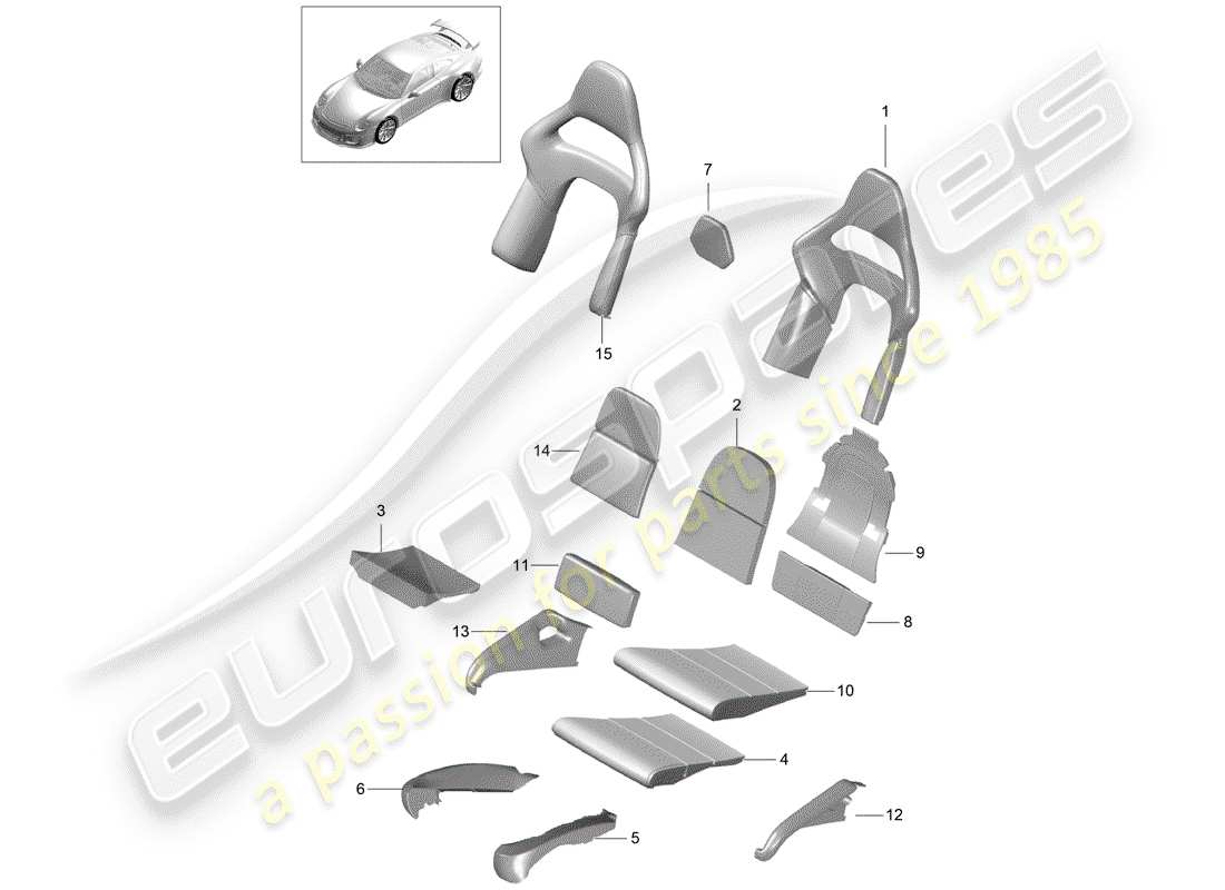Porsche 991R/GT3/RS (2015) foam part Part Diagram