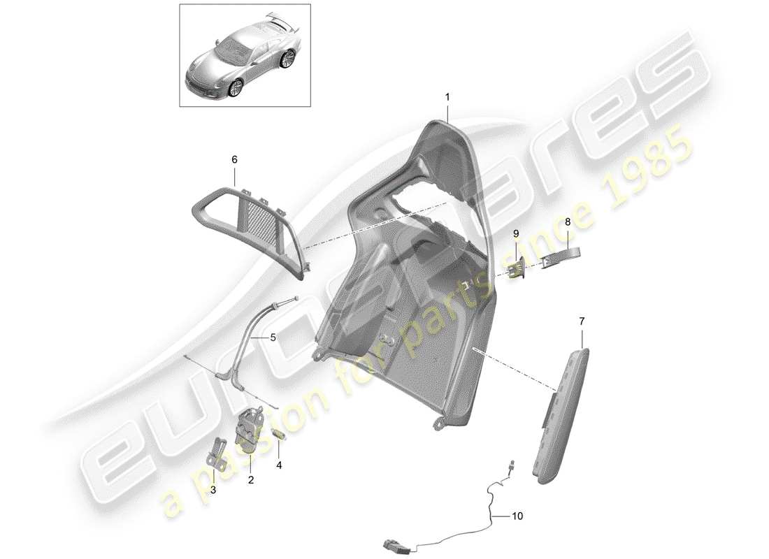 Porsche 991R/GT3/RS (2015) backrest shell Part Diagram