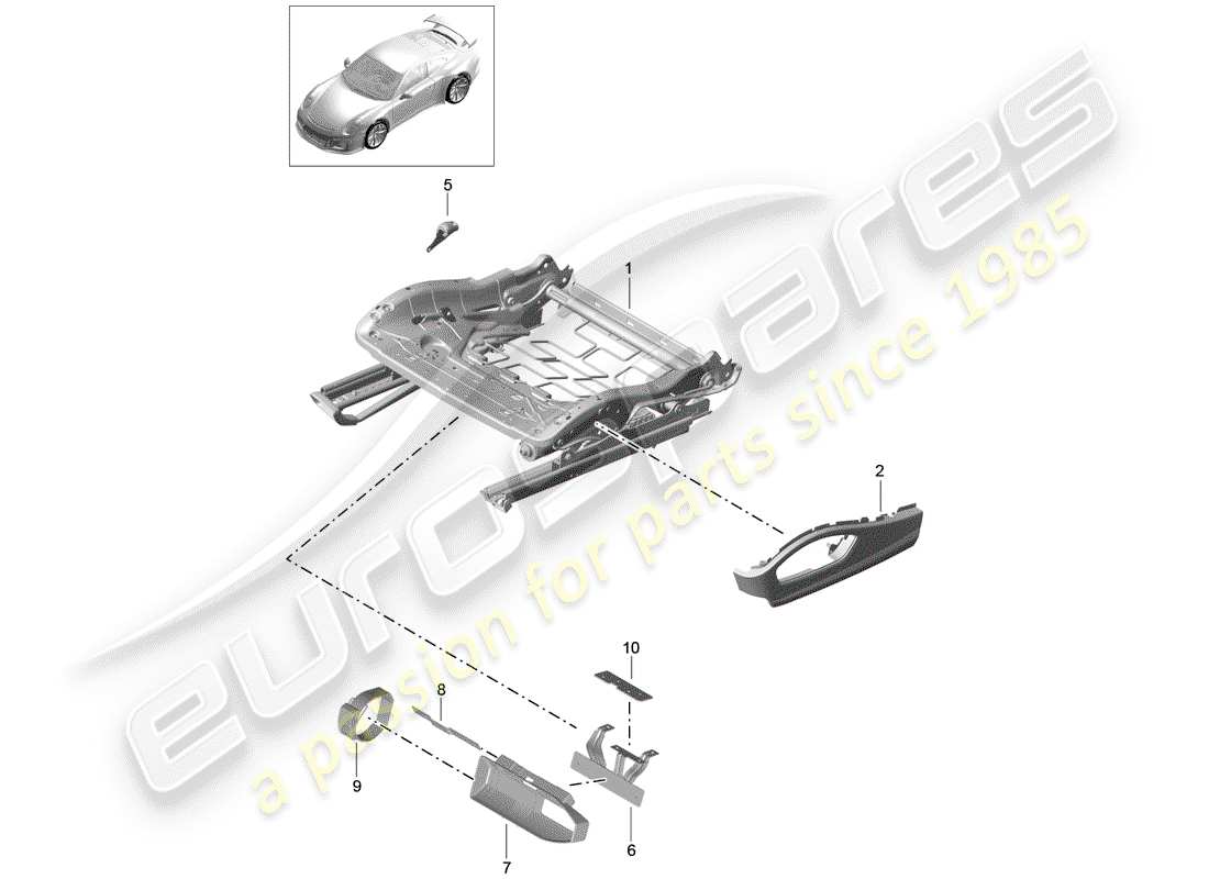 Porsche 991R/GT3/RS (2015) seat frame Part Diagram