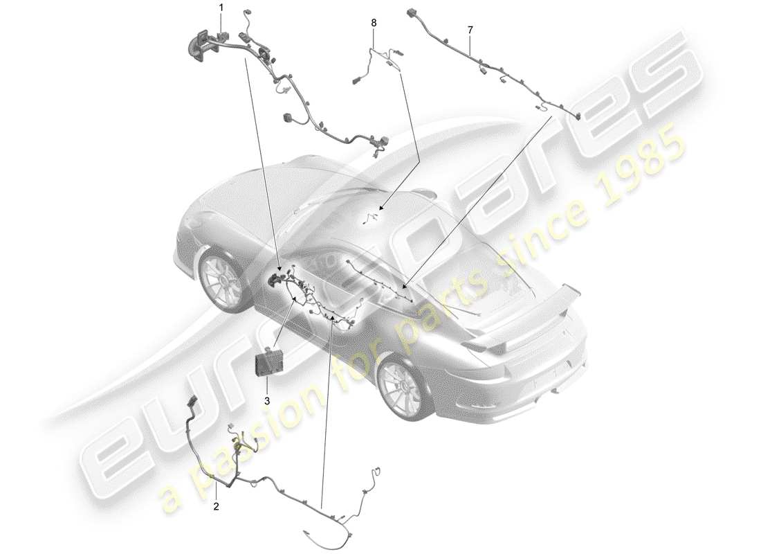 Porsche 991R/GT3/RS (2015) wiring harnesses Part Diagram