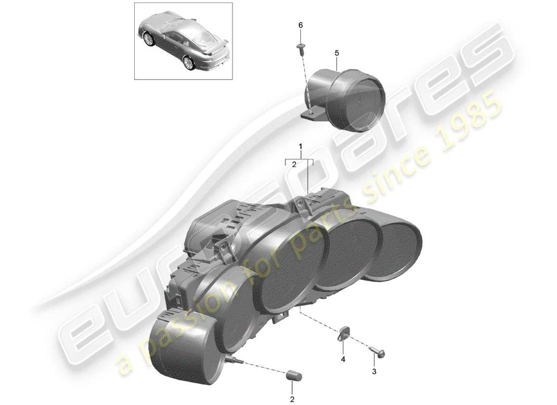 Porsche 991R/GT3/RS (2015) INSTRUMENT CLUSTER Part Diagram