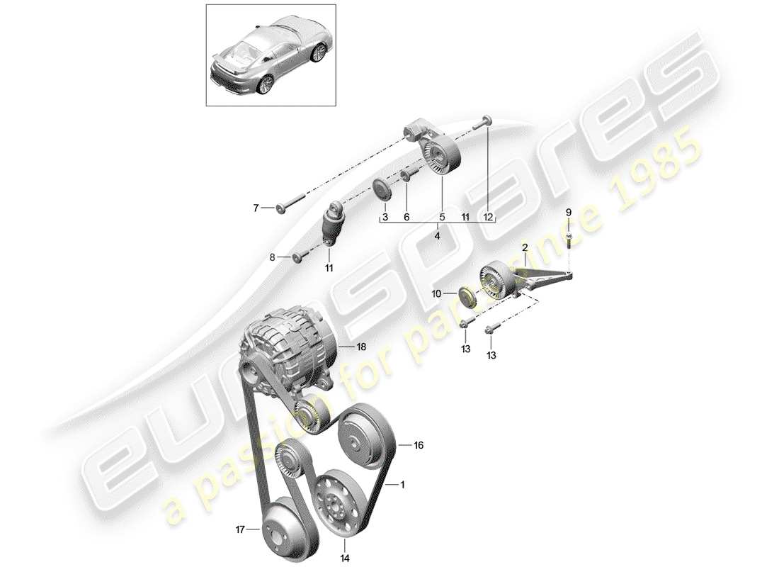 Porsche 991R/GT3/RS (2016) v-ribbed belt Parts Diagram