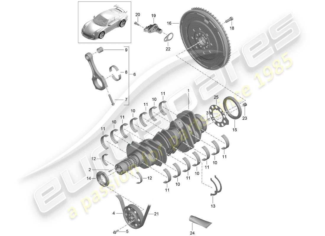 Porsche 991R/GT3/RS (2016) crankshaft Parts Diagram