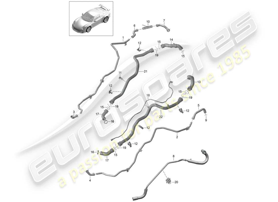 Porsche 991R/GT3/RS (2016) water cooling Parts Diagram