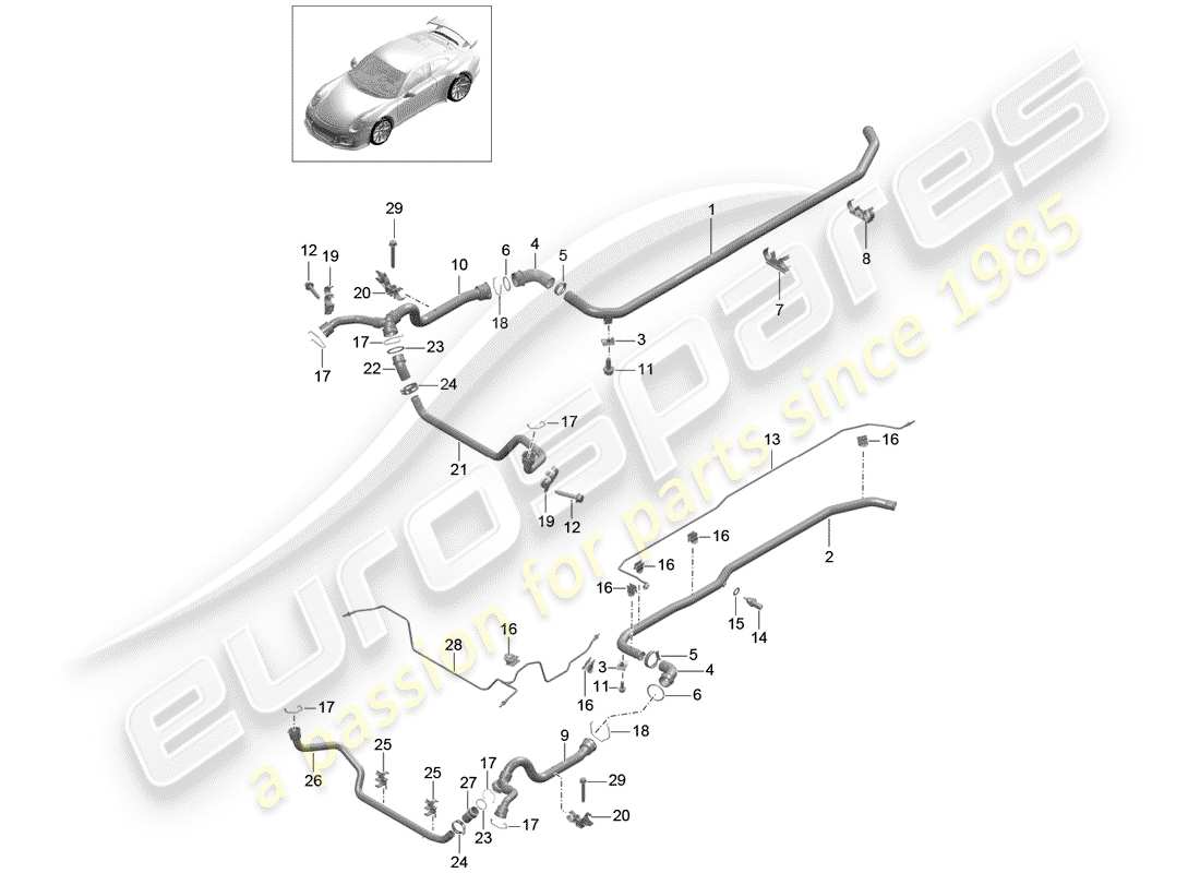 Porsche 991R/GT3/RS (2016) water cooling Parts Diagram