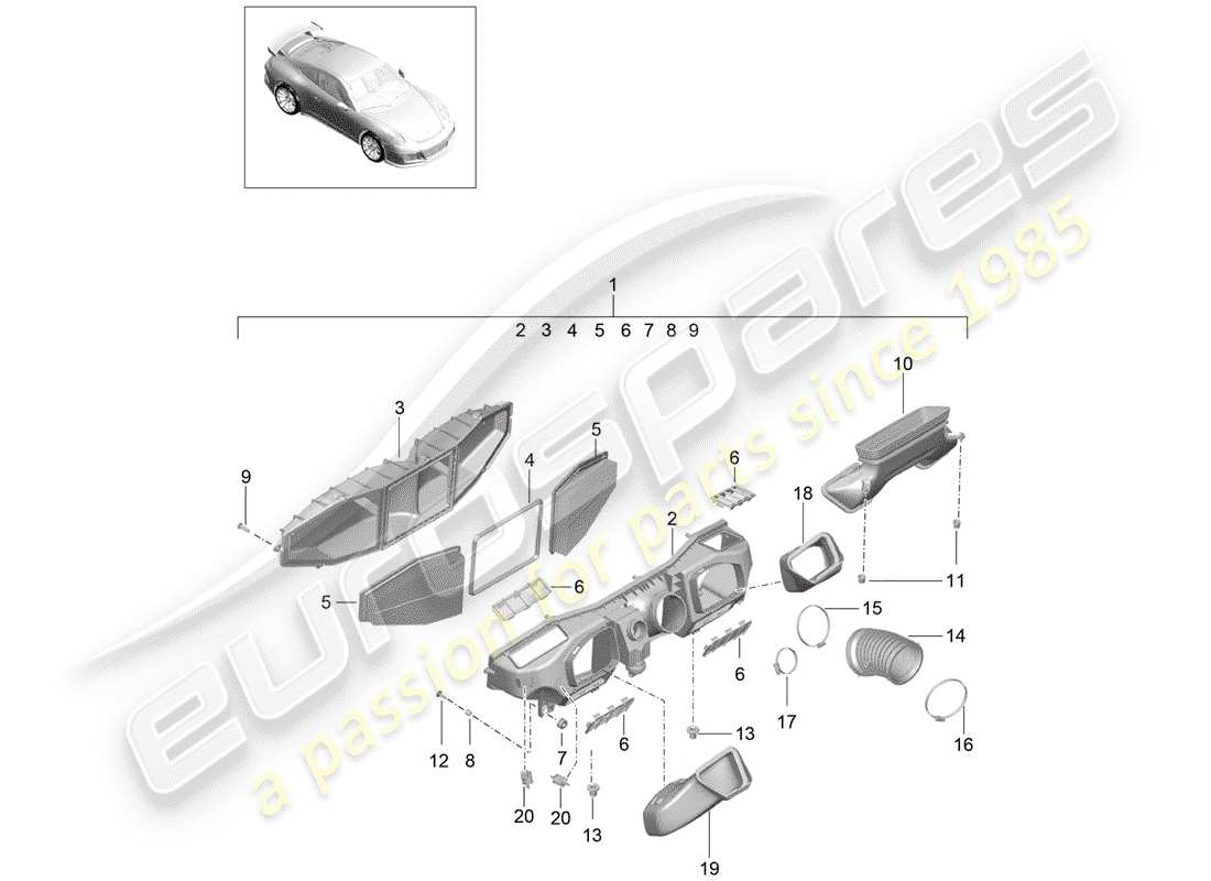 Porsche 991R/GT3/RS (2016) AIR CLEANER Parts Diagram