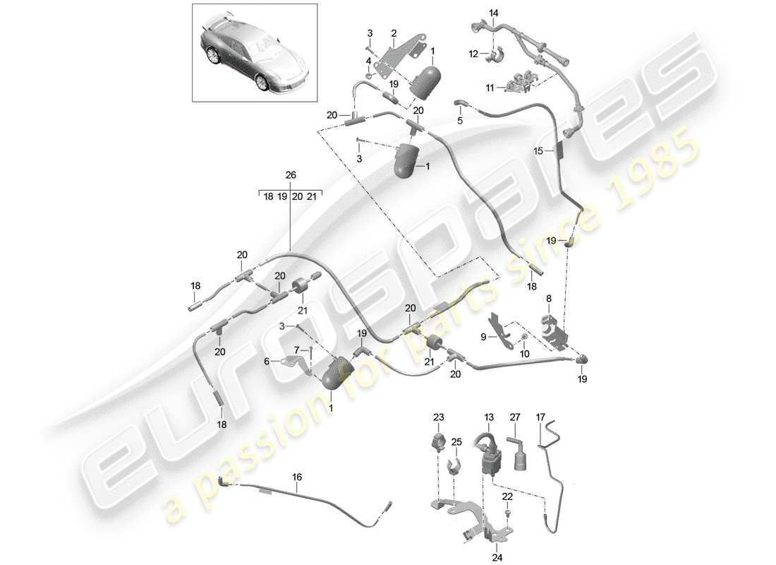 Porsche 991R/GT3/RS (2016) VACUUM SYSTEM Part Diagram