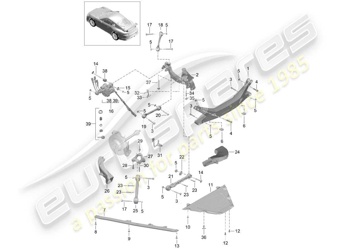 Porsche 991R/GT3/RS (2016) rear axle Parts Diagram