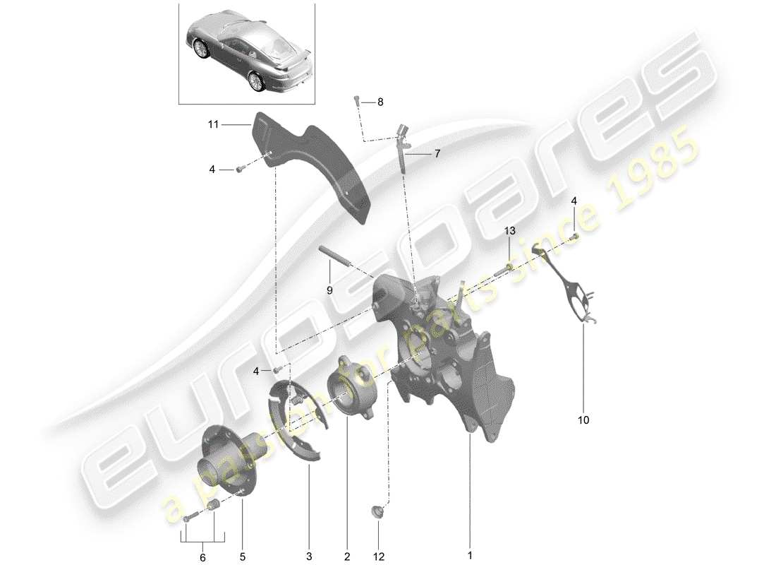 Porsche 991R/GT3/RS (2016) wheel carrier Parts Diagram