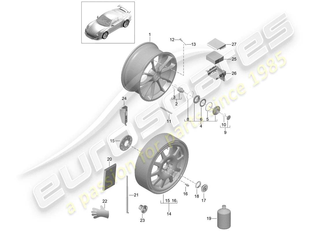 Porsche 991R/GT3/RS (2016) ALLOY WHEEL Parts Diagram
