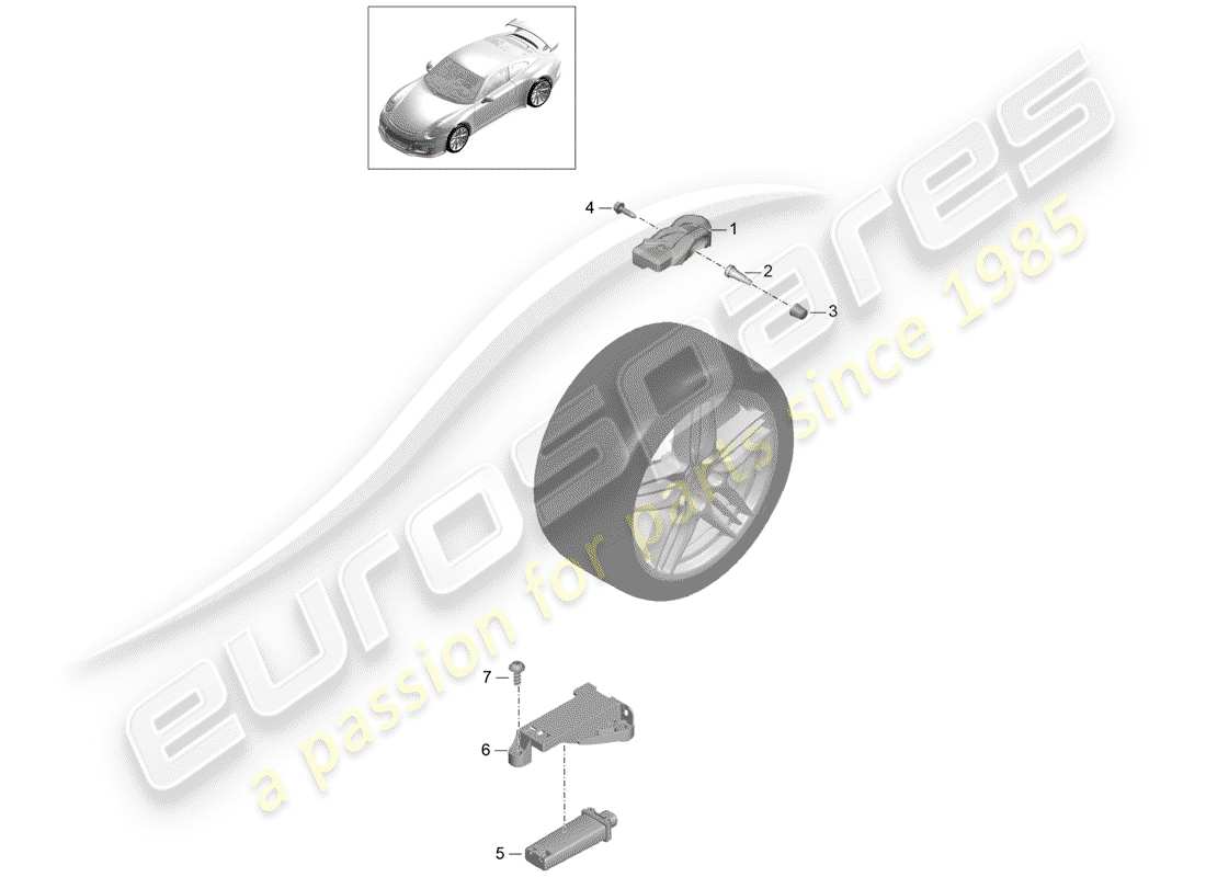 Porsche 991R/GT3/RS (2016) TIRE PRESSURE CONTROL SYSTEM Parts Diagram