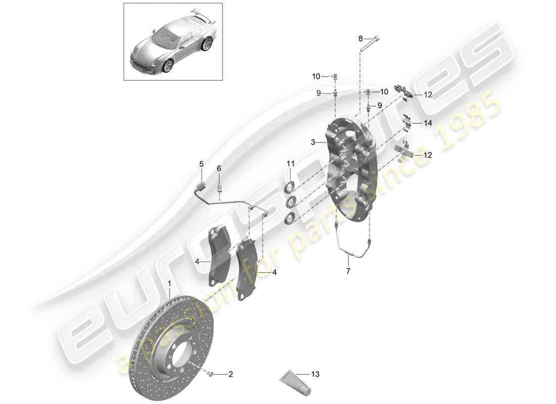 Porsche 991R/GT3/RS (2016) disc brakes Part Diagram
