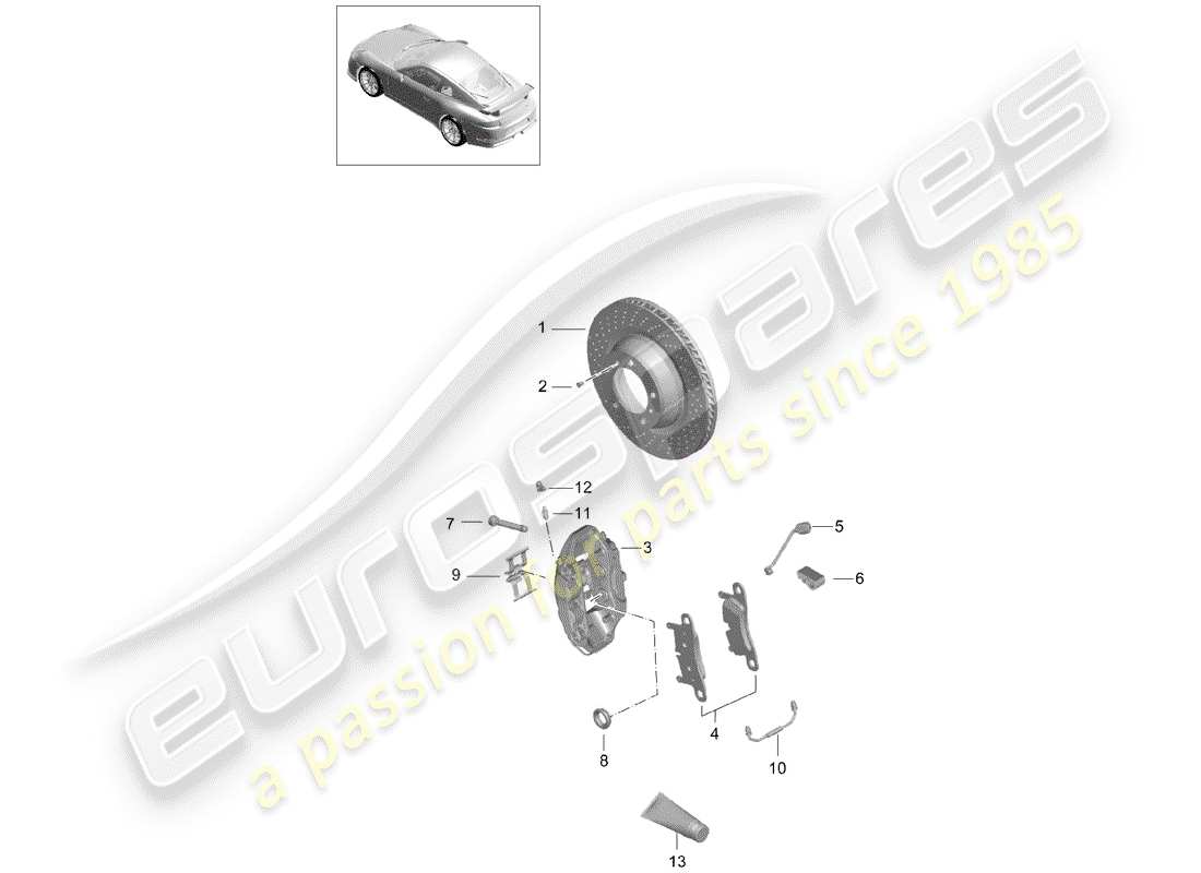 Porsche 991R/GT3/RS (2016) disc brakes Parts Diagram