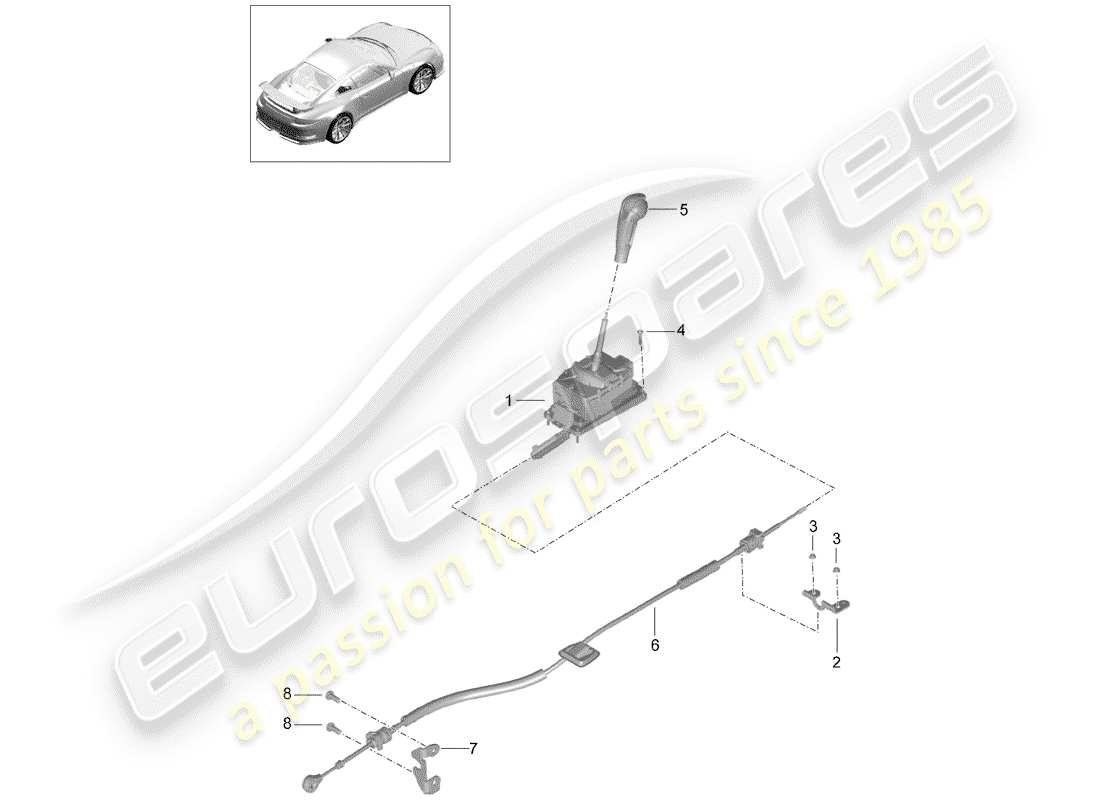 Porsche 991R/GT3/RS (2016) selector lever Parts Diagram