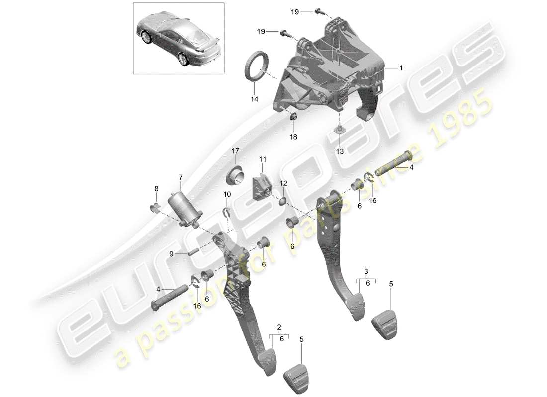 Porsche 991R/GT3/RS (2016) BRAKE AND ACC. PEDAL ASSEMBLY Parts Diagram